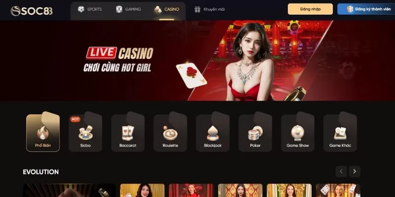 Khám phá kho game Casino đa dạng của Soc88