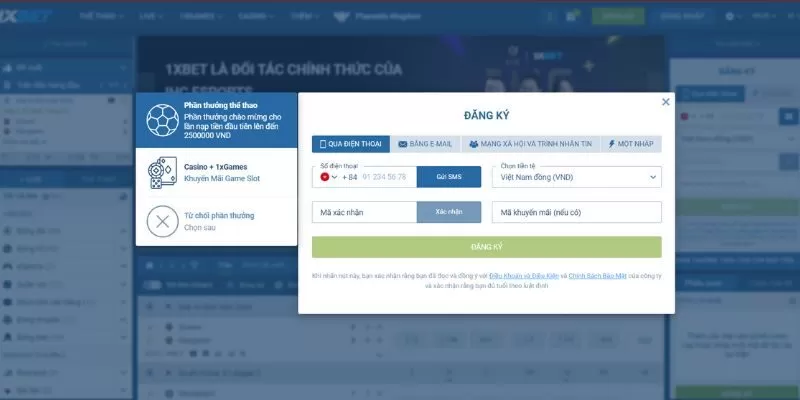 Thao tác tạo tài khoản 1xbet qua điện thoại đơn giản