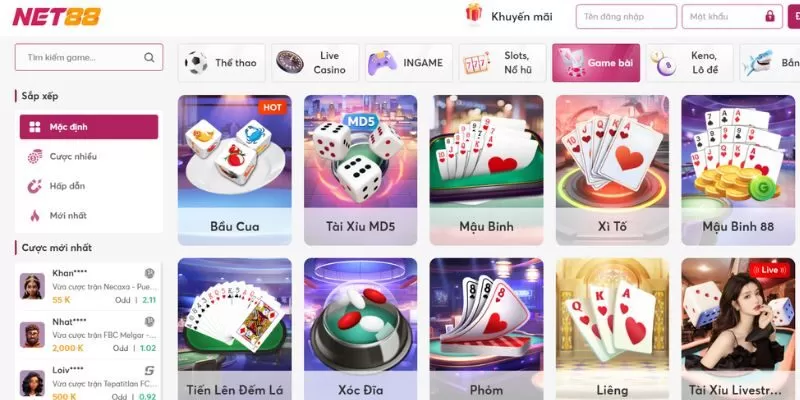 Trải nghiệm game bài siêu cuốn tại website Net88