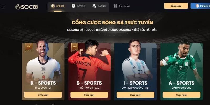 Chuyên mục Sports nổi tiếng tích hợp tại Soc88