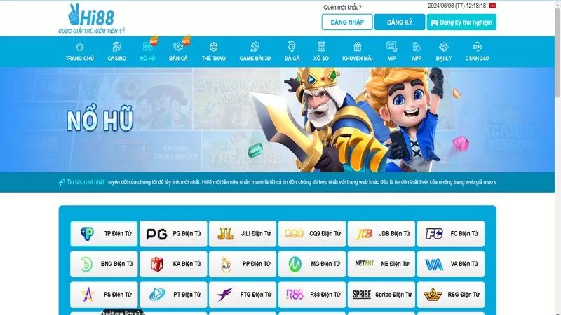 Sảnh game slot của Hi88 rất đa dạng với hàng trăm trò chơi thú vị