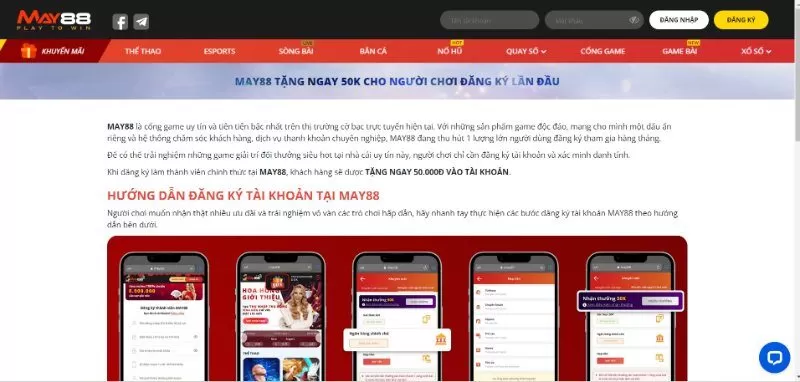 Khuyến mãi May88 tặng code khởi nghiệp 50k khi đăng ký tài khoản