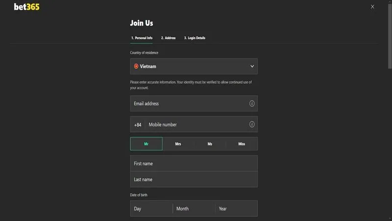 Cách đăng ký tài khoản Bet365 cho người mới