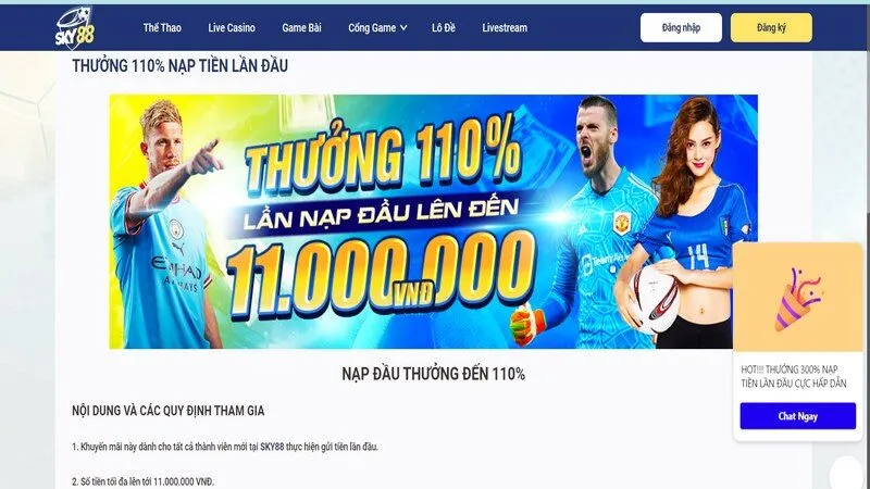 Khuyến mãi Sky88 thưởng 110% nạp đầu tiên của hội viên 