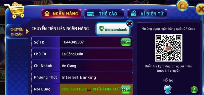 Đạ dạng hình thức nạp - rút tiền