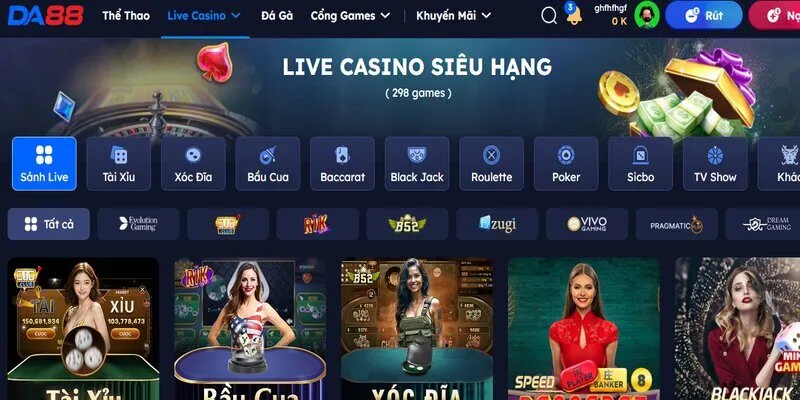 Sảnh casino với nhiều tựa game đặc sắc 